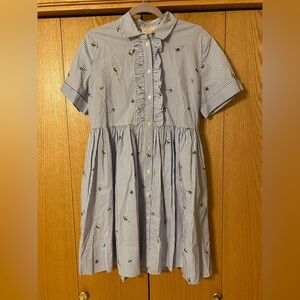 Kate Spade Abuzz Poplin Bumble Bees Blue & White Striped Dress Medium